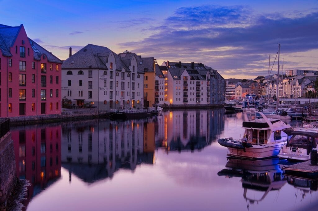 Boats in a marina on a waterfront