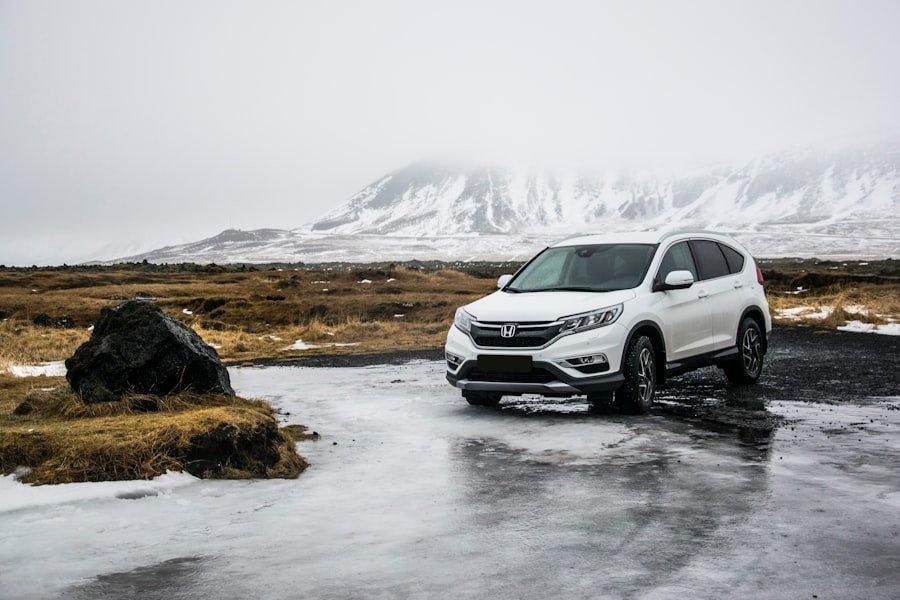 Car parked in the mountains.